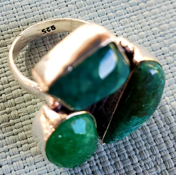 New Chrysocolla, Dragon Veins Agate, Emerald 925 Silver Ring. - Picture 10 of 16